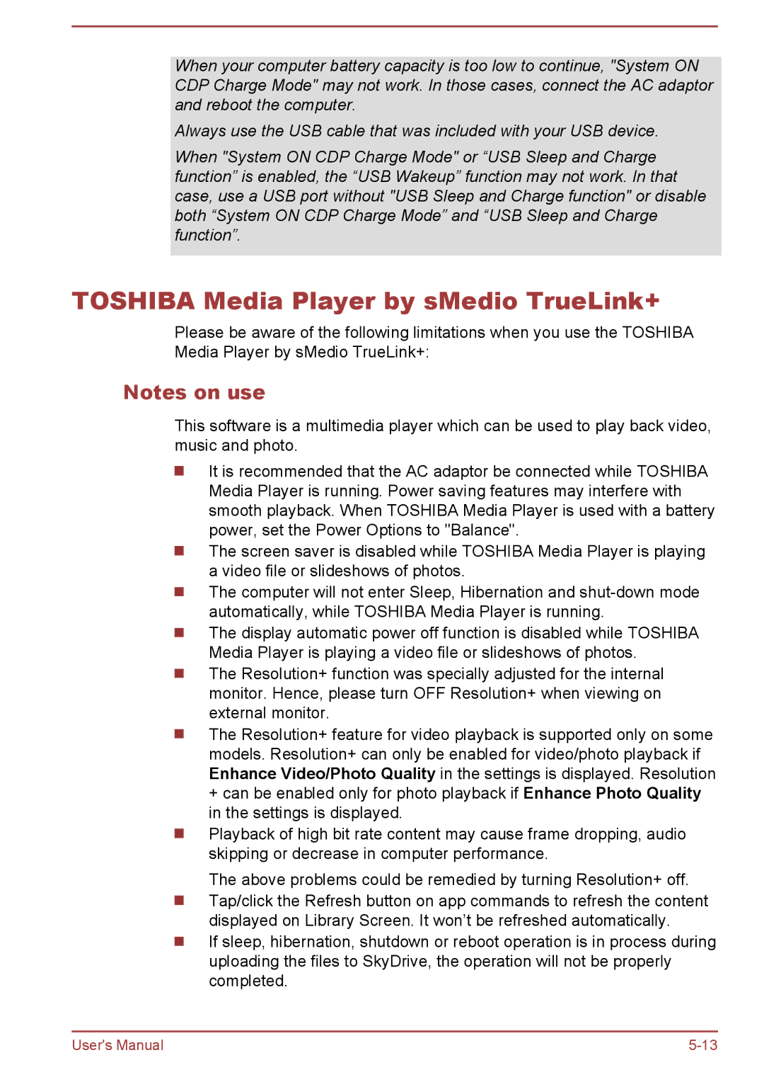 Toshiba W30DT-A-100 user manual Toshiba Media Player by sMedio TrueLink+ 