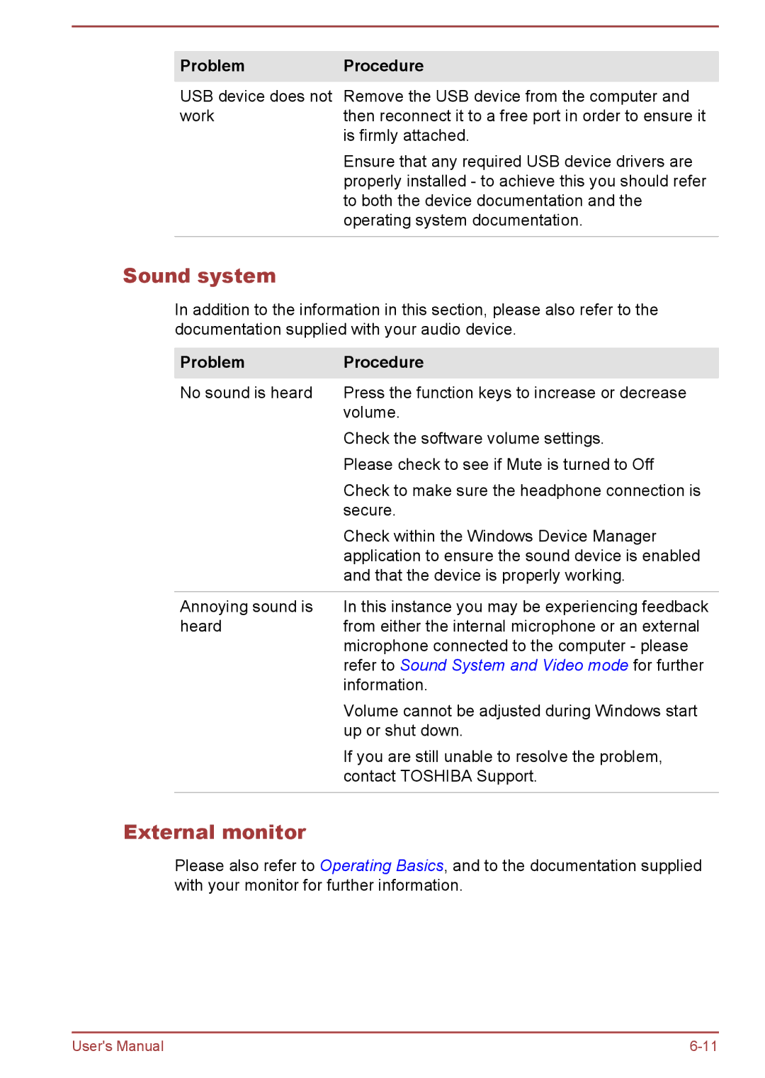 Toshiba W30DT-A-100 user manual Sound system, External monitor 