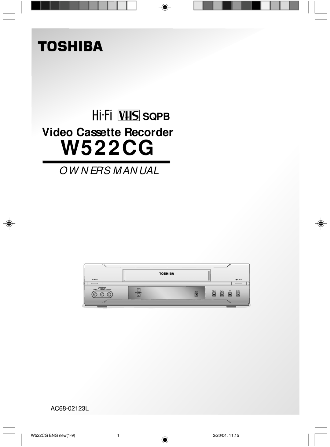 Toshiba W522CG owner manual AC68-02123L 