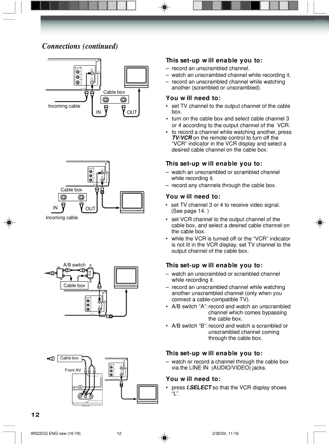 Toshiba W522CG owner manual Connections 