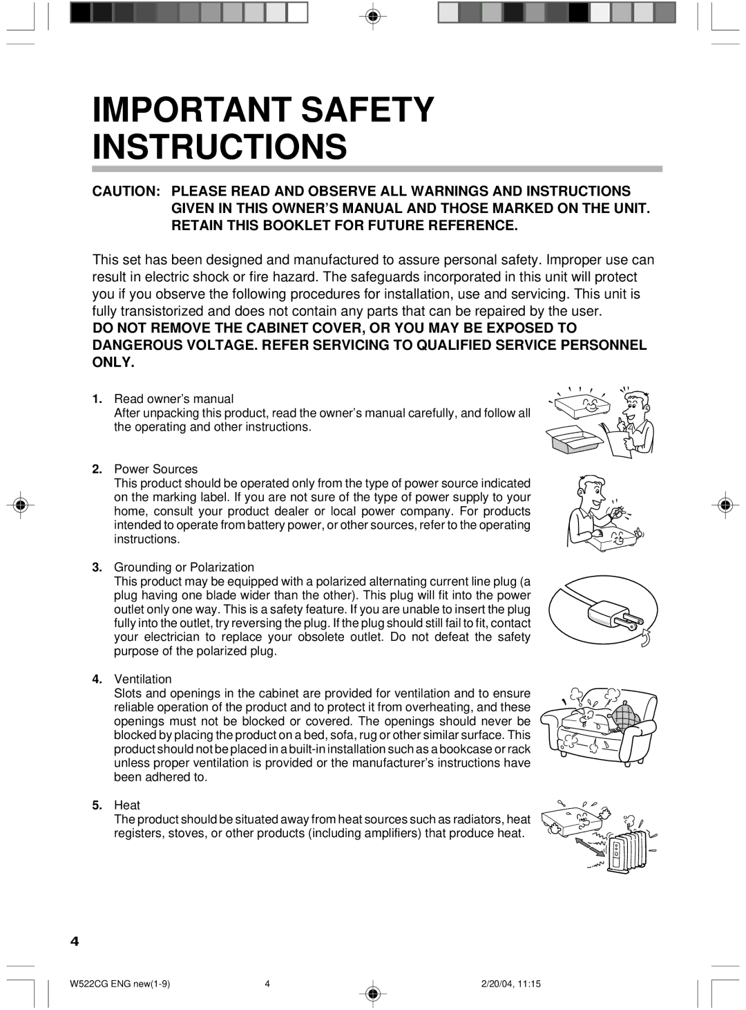 Toshiba W522CG owner manual Important Safety Instructions 