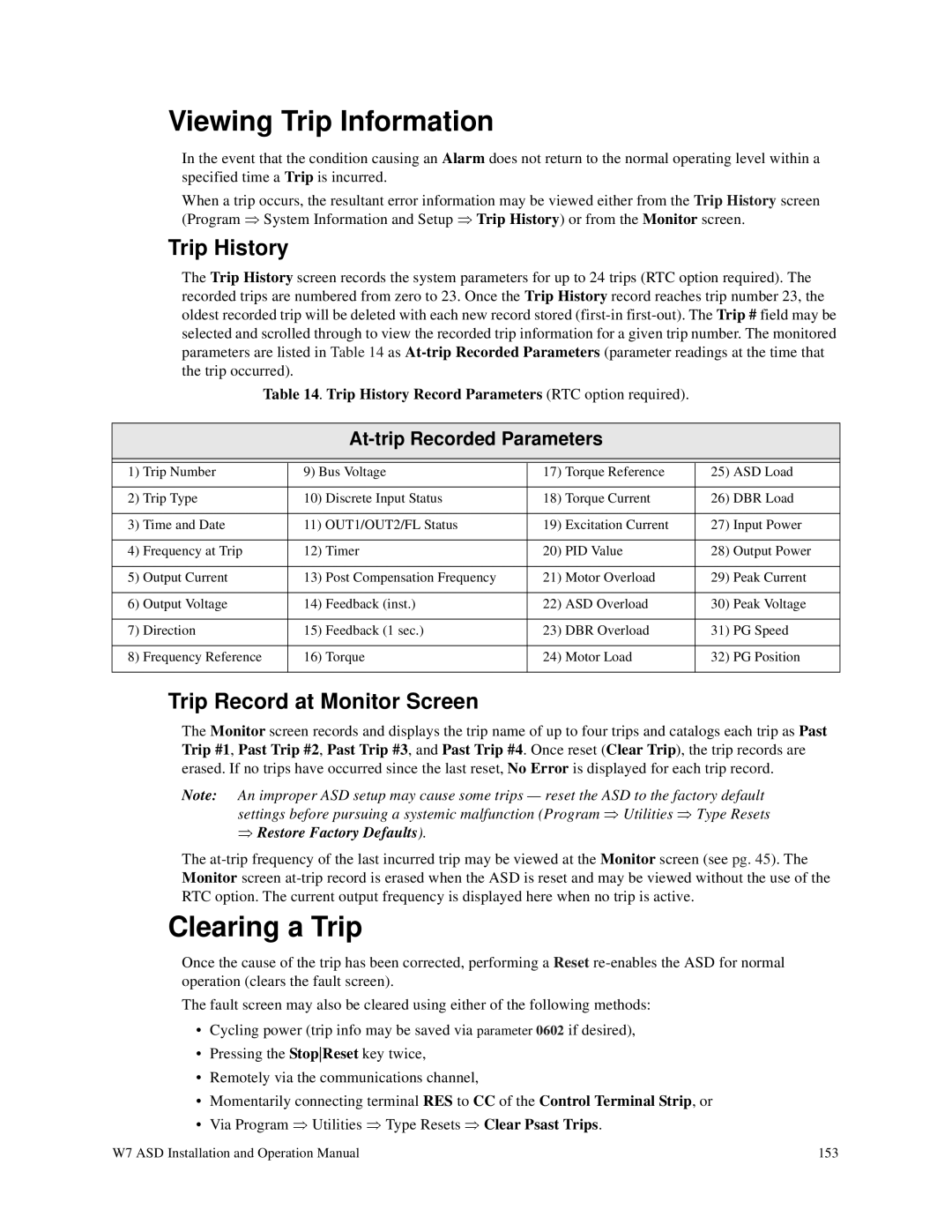 Toshiba W7 manual Viewing Trip Information, Clearing a Trip 