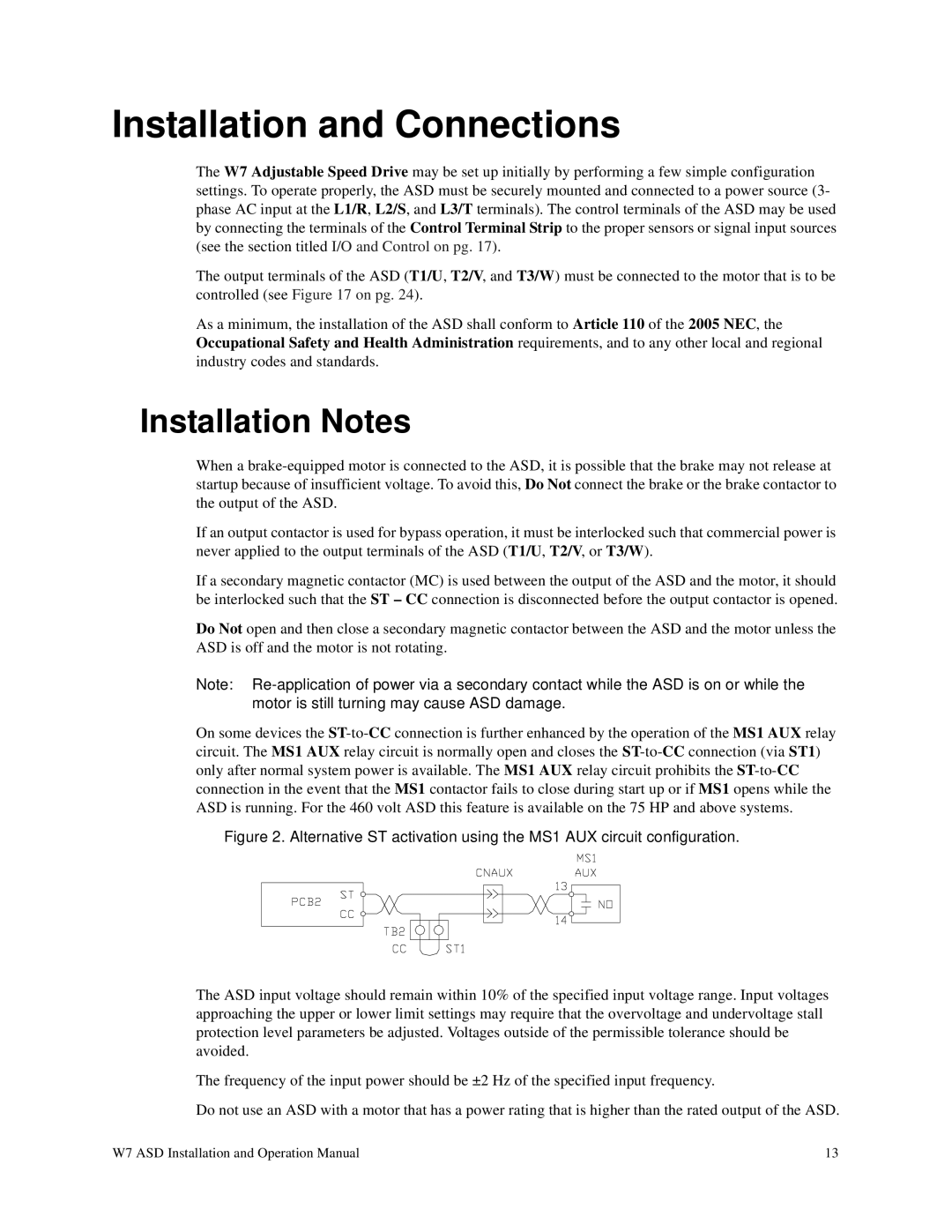 Toshiba W7 manual Installation and Connections, Installation Notes 