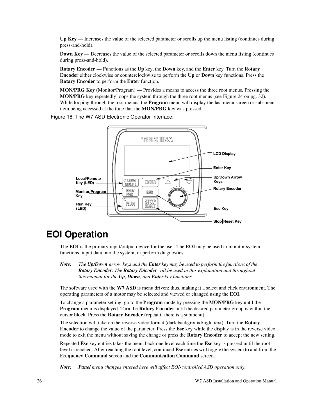 Toshiba manual EOI Operation, W7 ASD Electronic Operator Interface 