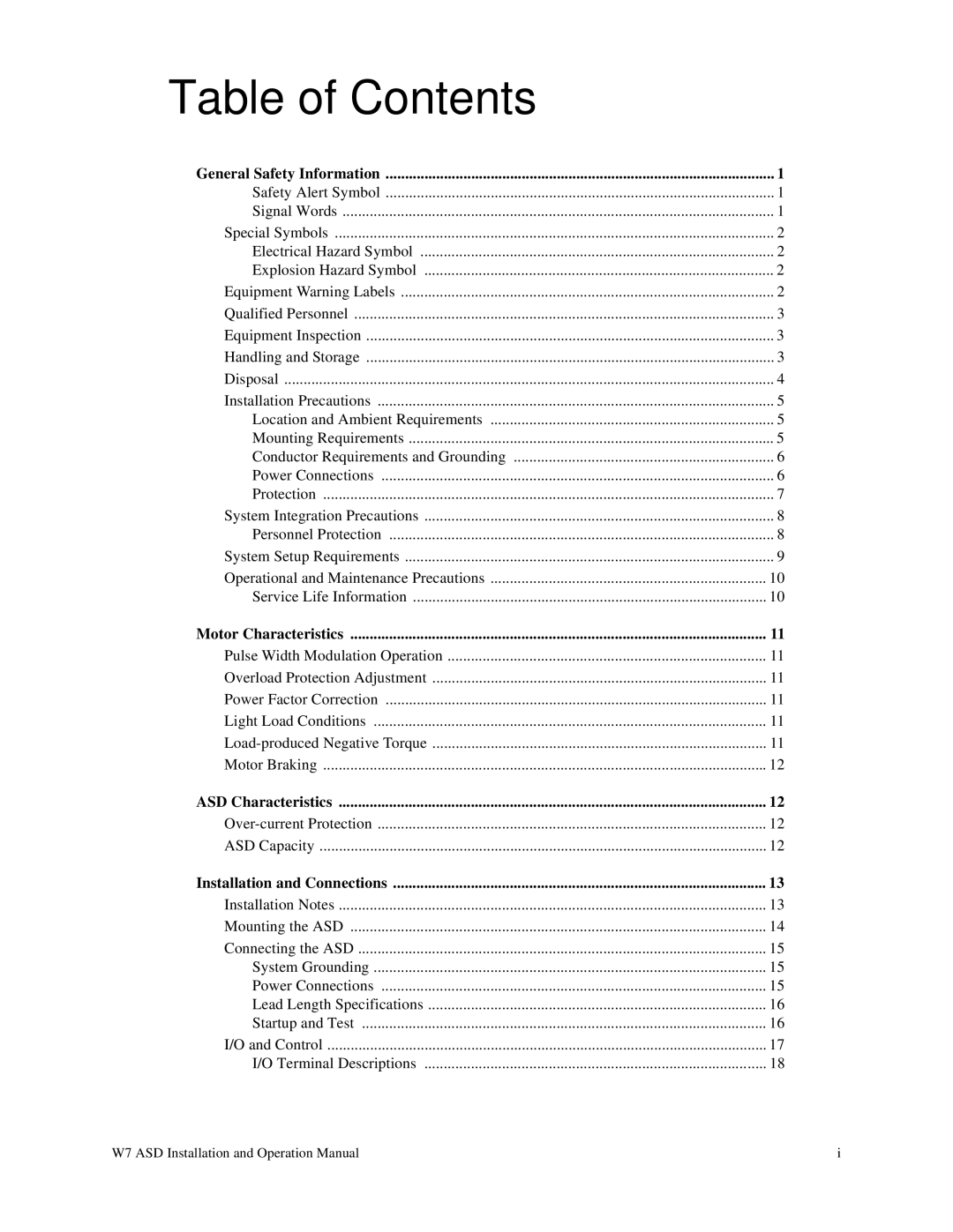 Toshiba W7 manual Table of Contents 