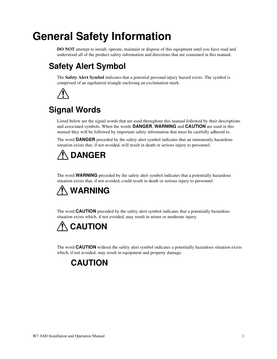 Toshiba W7 manual General Safety Information, Safety Alert Symbol, Signal Words 