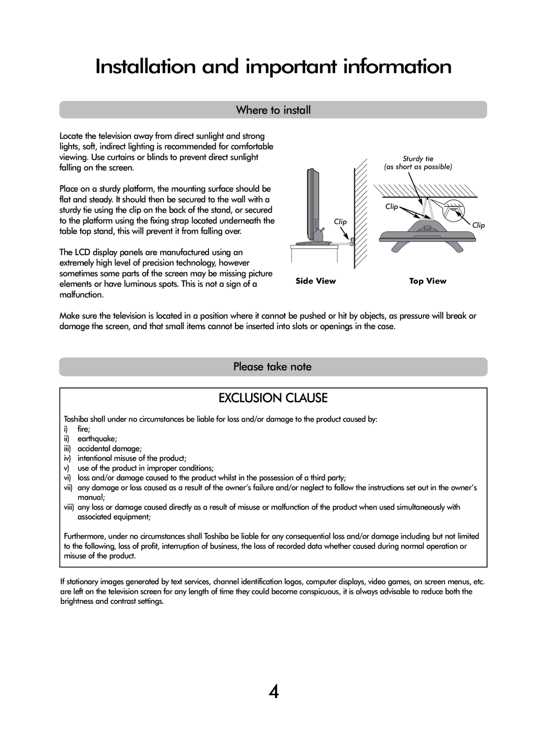 Toshiba WL68 owner manual Installation and important information, Where to install, Please take note, Side View, Top View 