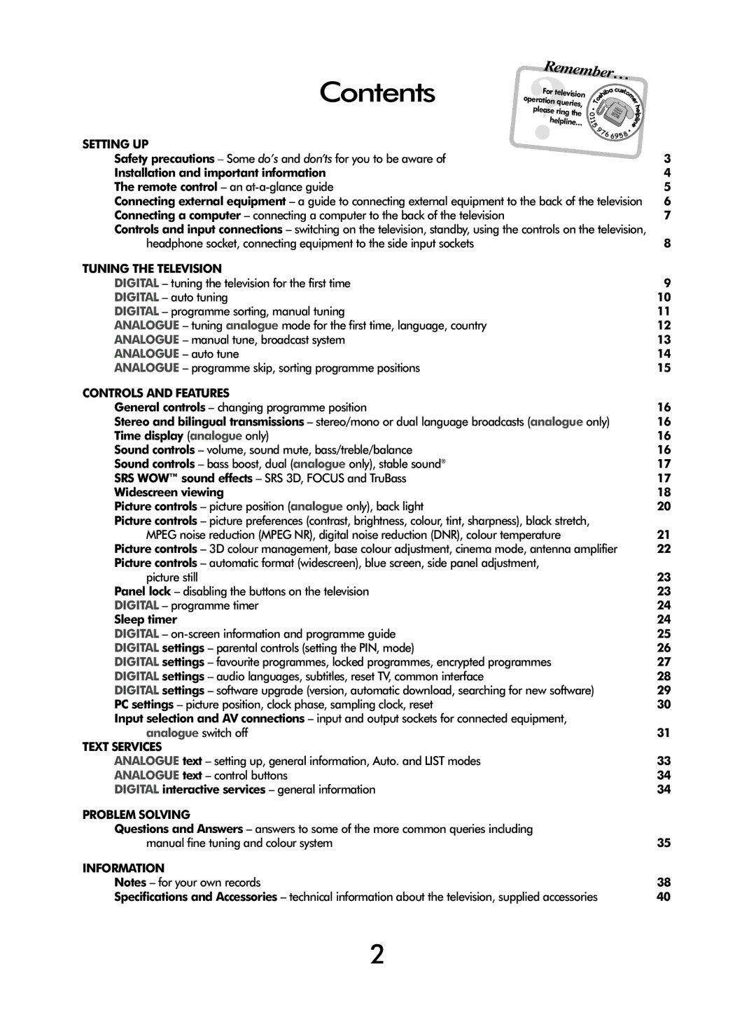 Toshiba WLT66 owner manual Contents 