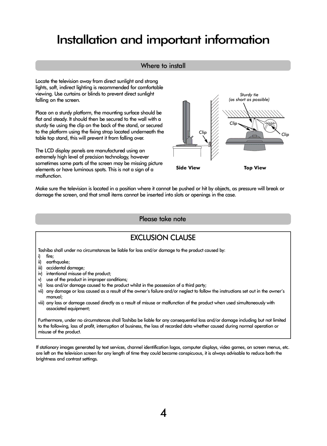 Toshiba WLT66 owner manual Installation and important information, Where to install, Please take note, Side View, Top View 