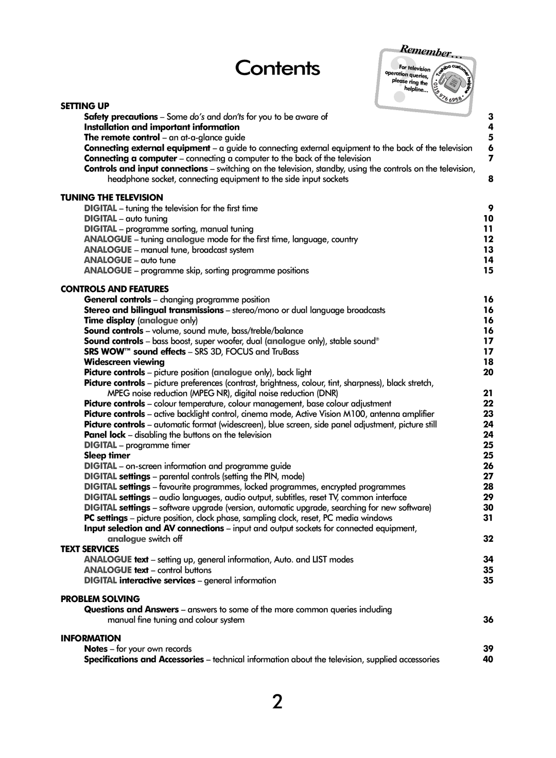 Toshiba WLT68 owner manual Contents 