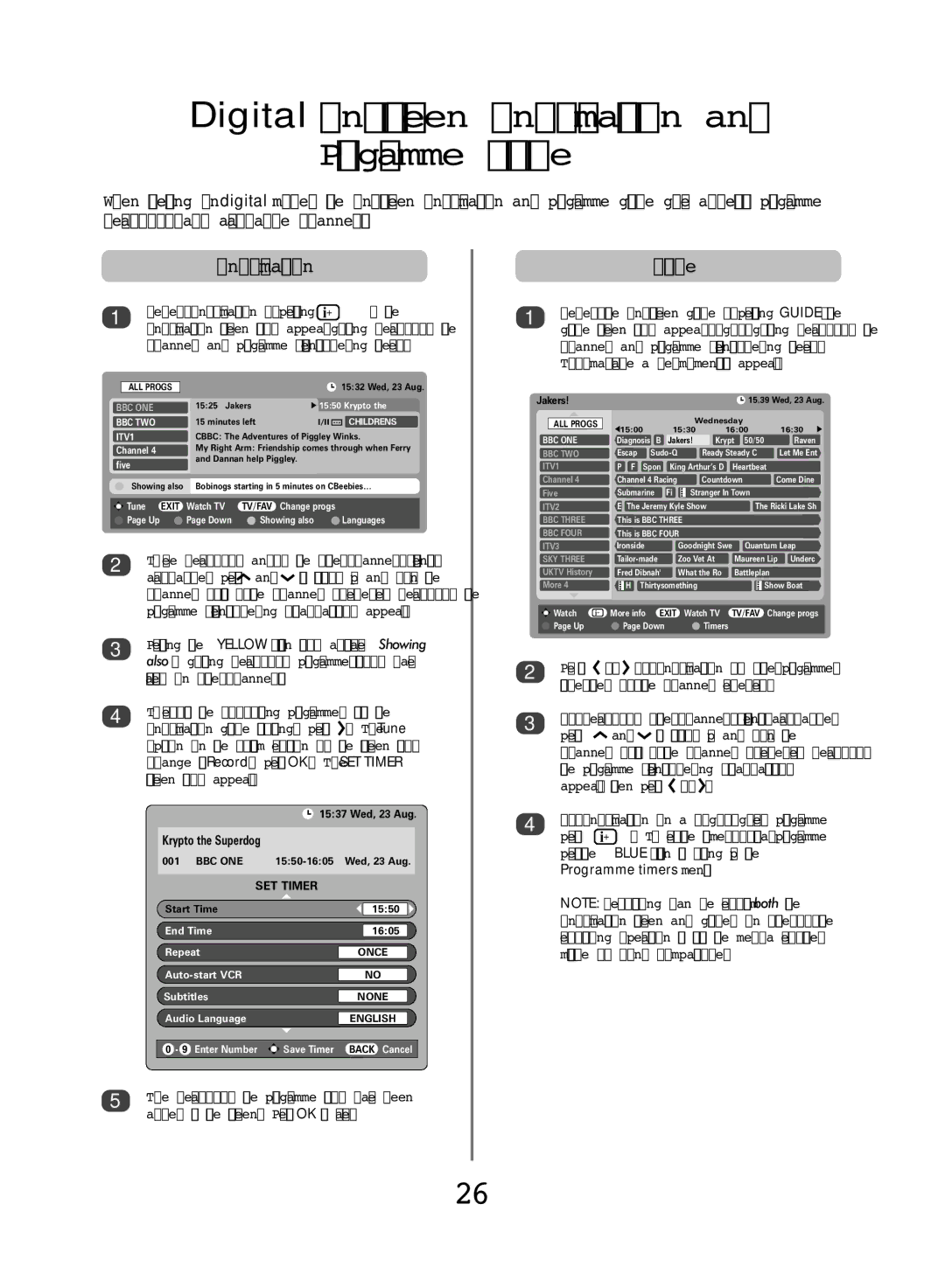 Toshiba WLT68 owner manual Digital on-screen information Programme Guide, Information, Krypto the Superdog 