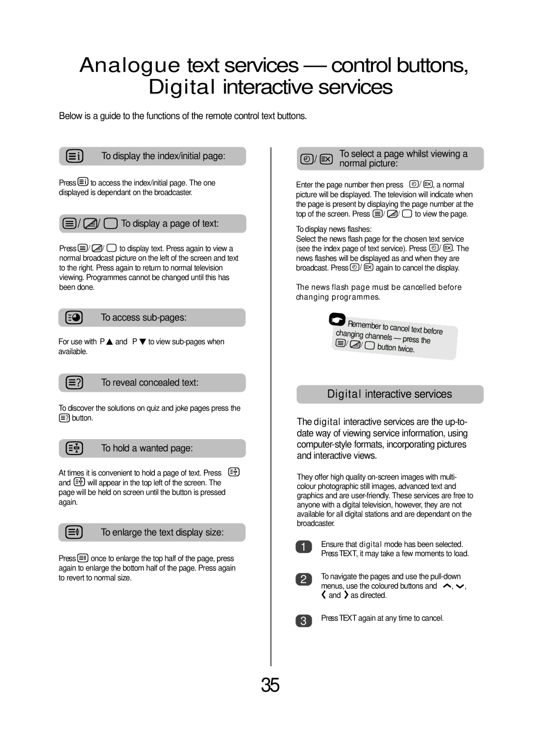 Toshiba WLT68 owner manual Digital interactive services, For use with P fand P eto view sub-pages when available 