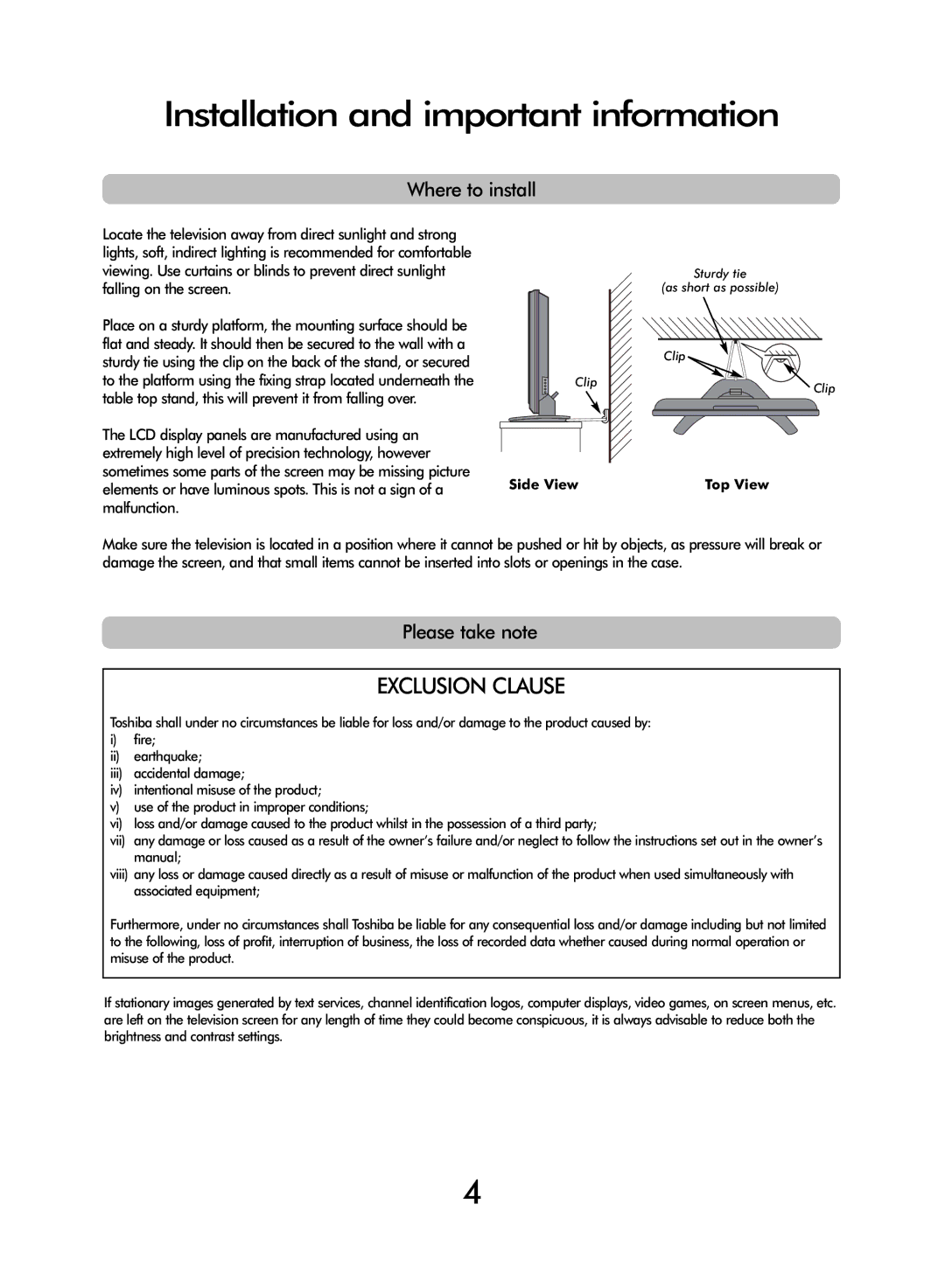 Toshiba WLT68 owner manual Installation and important information, Where to install, Please take note, Side View, Top View 