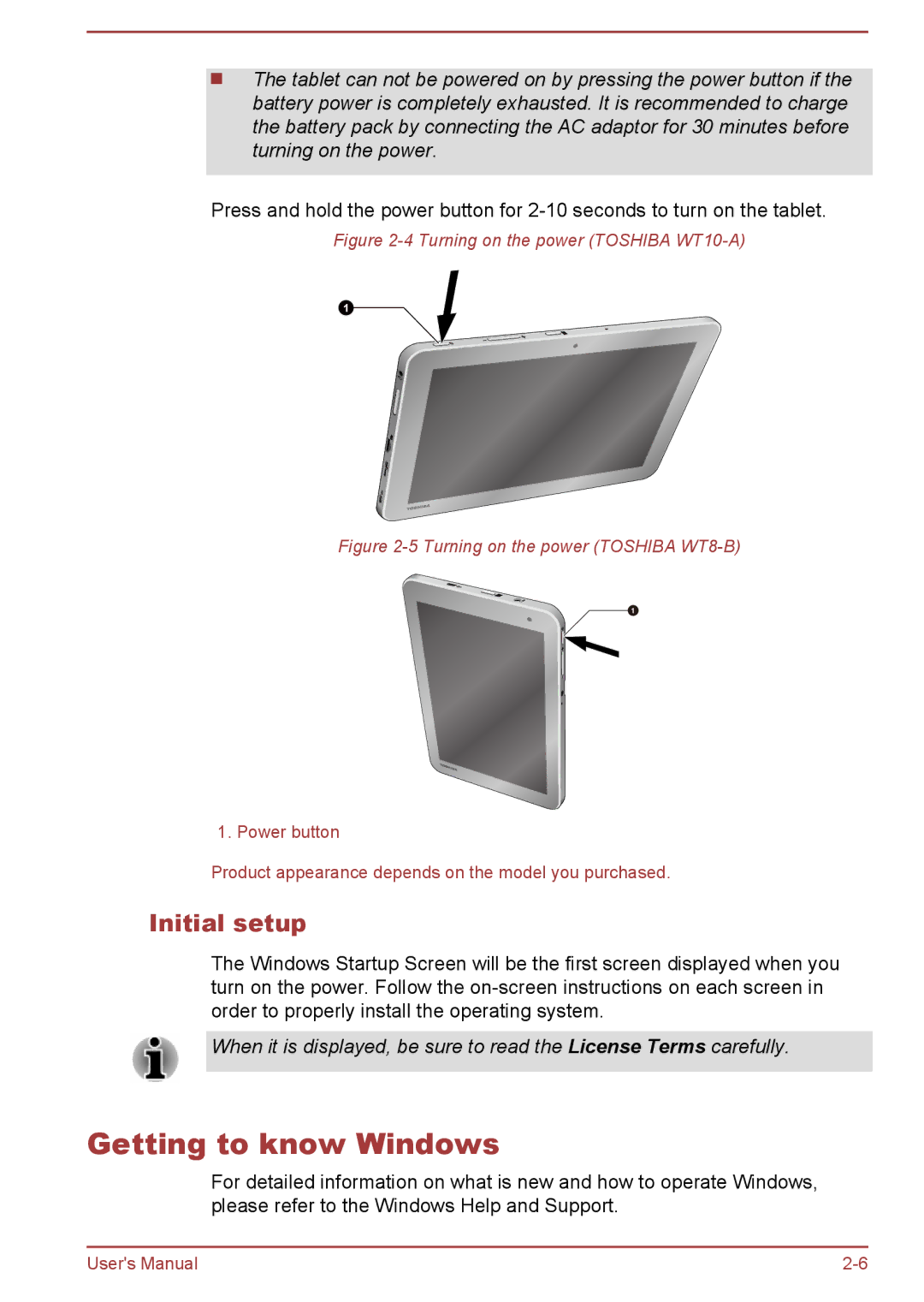 Toshiba WT10-A, WT8-B user manual Getting to know Windows, Initial setup 