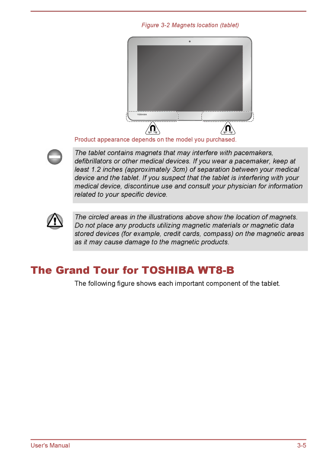 Toshiba WT10-A user manual Grand Tour for Toshiba WT8-B, Magnets location tablet 