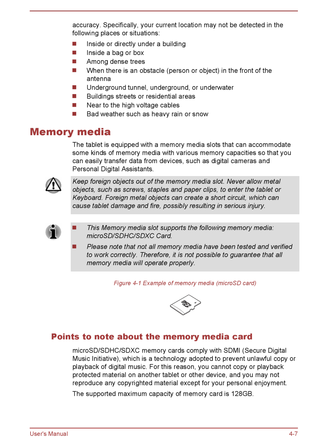 Toshiba WT8-B, WT10-A user manual Memory media, Points to note about the memory media card 