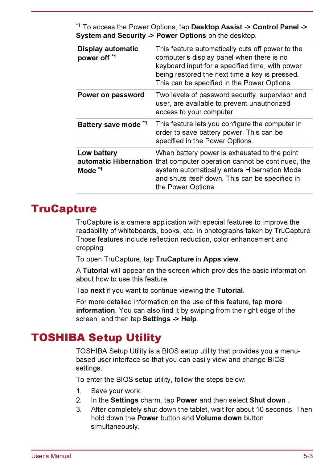 Toshiba WT8-B, WT10-A user manual TruCapture, Toshiba Setup Utility 