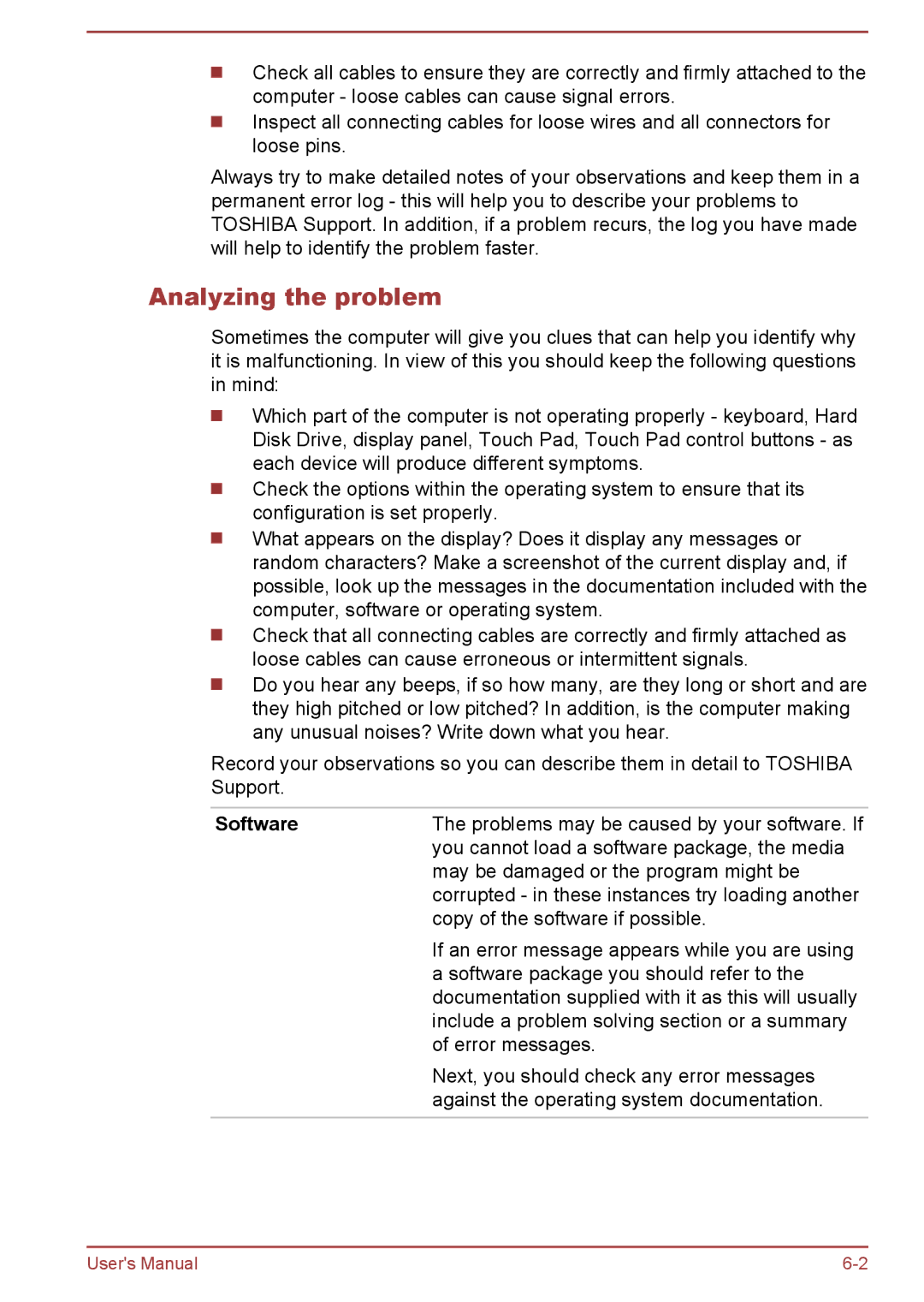 Toshiba WT8-B, WT10-A user manual Analyzing the problem, Software 