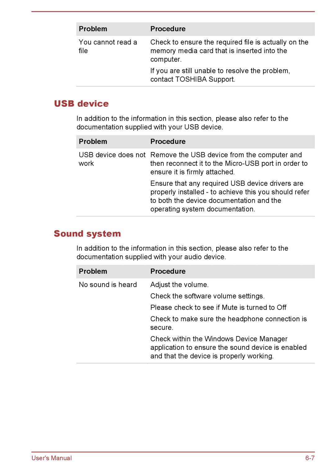 Toshiba WT10-A, WT8-B user manual USB device, Sound system 