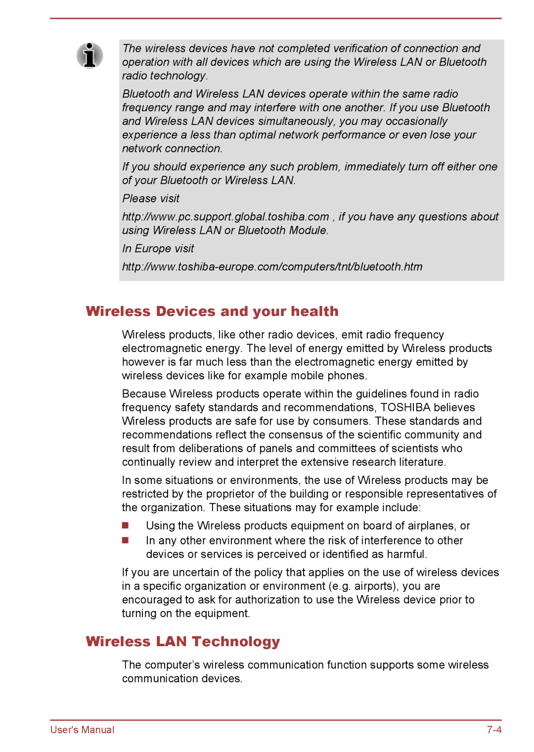 Toshiba WT8-B, WT10-A user manual Wireless Devices and your health, Wireless LAN Technology 