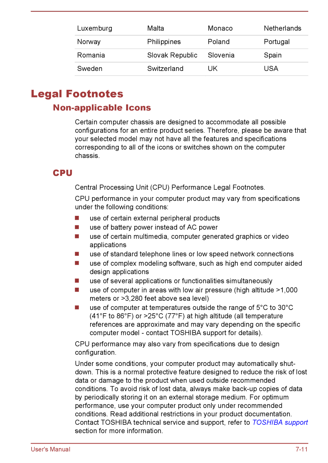 Toshiba WT10-A, WT8-B user manual Legal Footnotes, Non-applicable Icons 