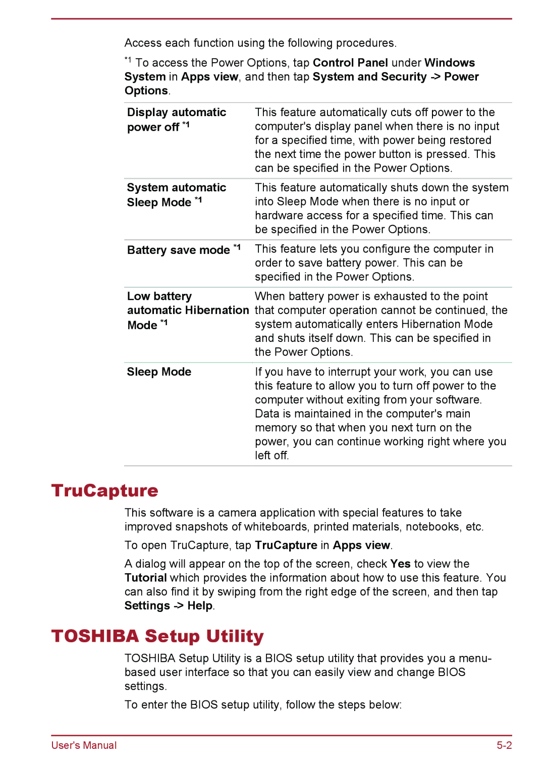 Toshiba WT8-A Series user manual TruCapture, Toshiba Setup Utility 