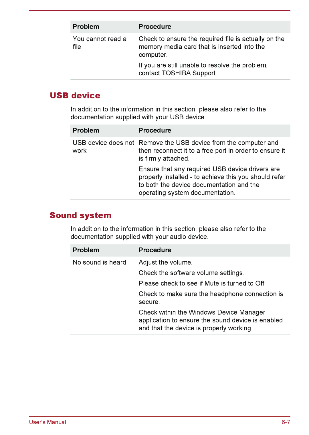 Toshiba WT8-A Series user manual USB device, Sound system 