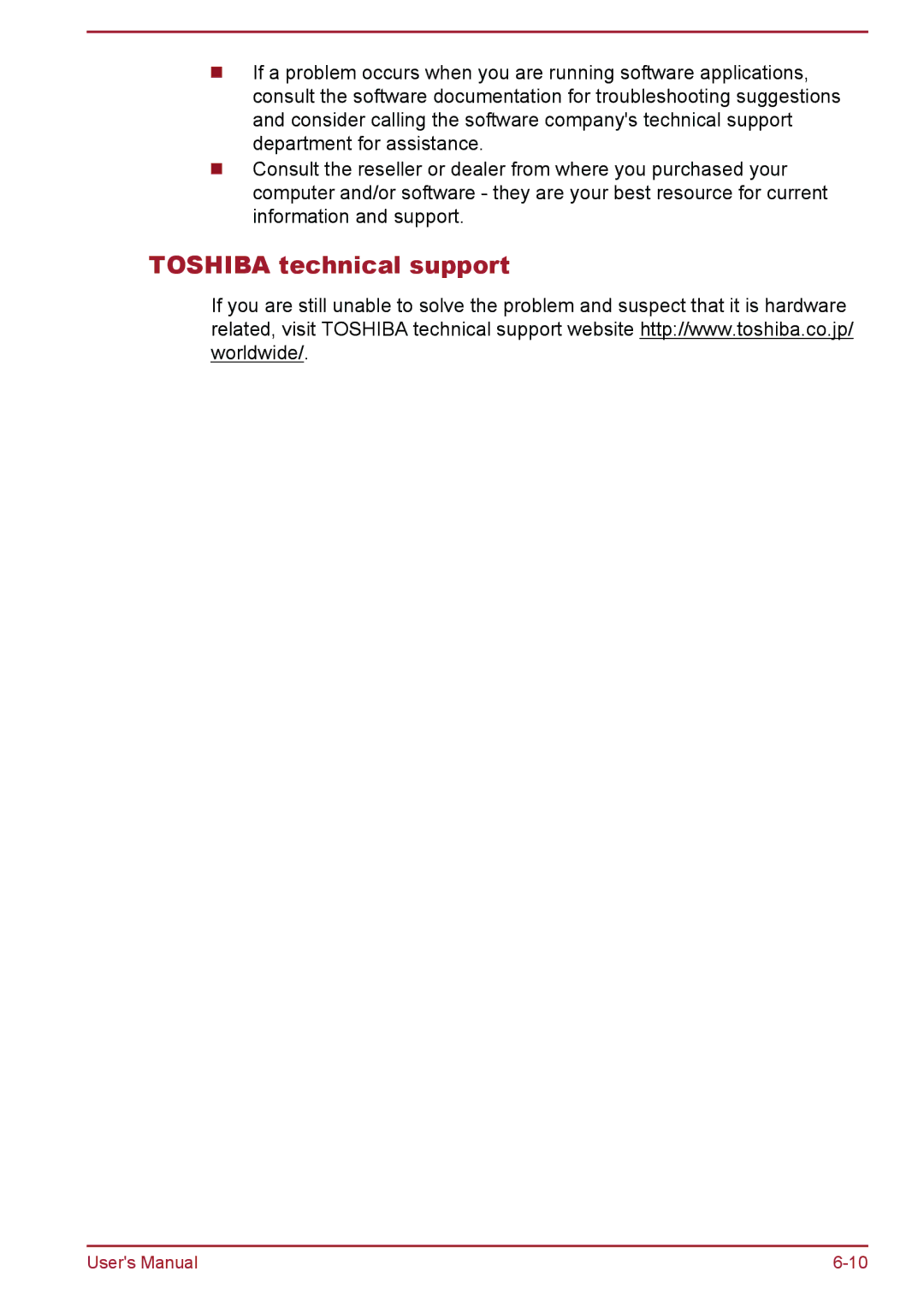 Toshiba WT8-A Series user manual Toshiba technical support 