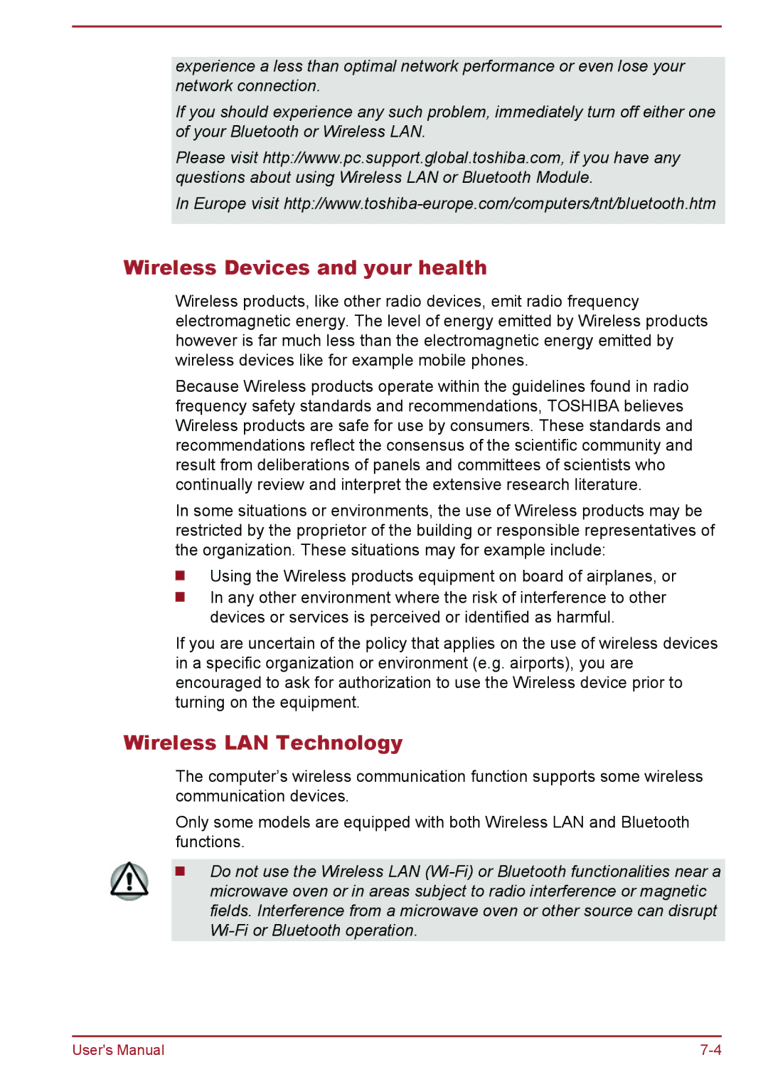 Toshiba WT8-A Series user manual Wireless Devices and your health, Wireless LAN Technology 