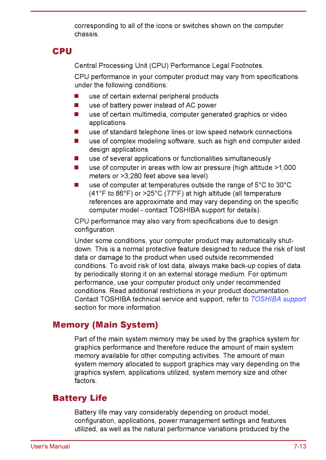 Toshiba WT8-A Series user manual Memory Main System, Battery Life 