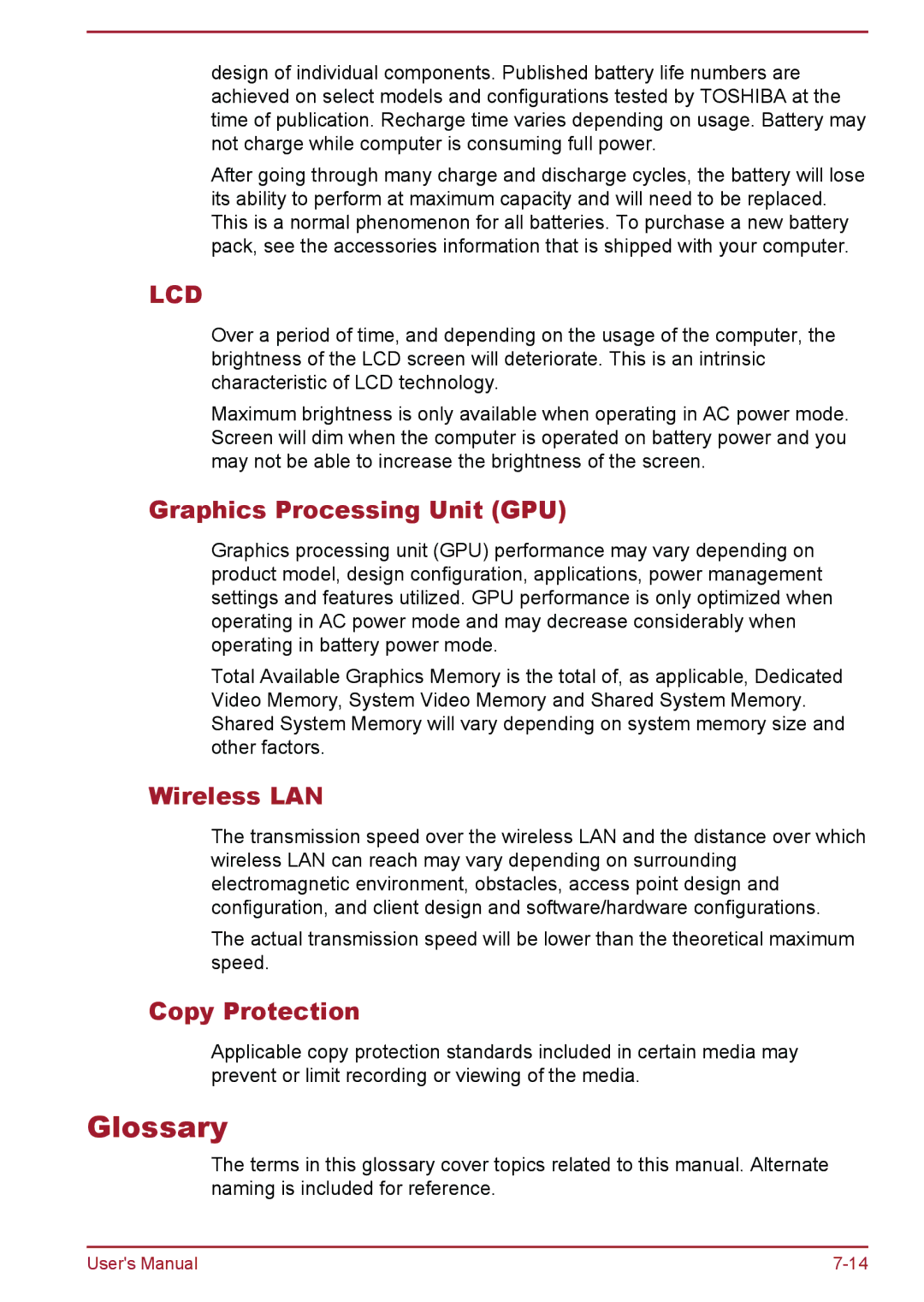 Toshiba WT8-A Series user manual Glossary, Graphics Processing Unit GPU, Copy Protection 