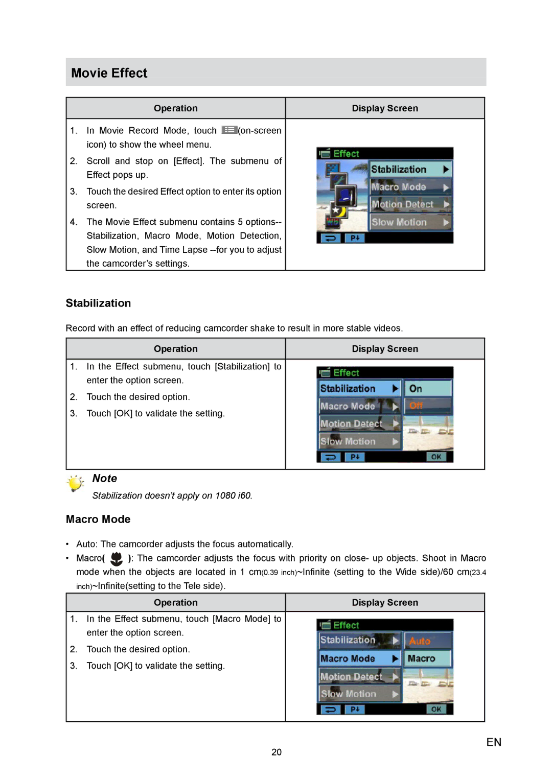 Toshiba X100 user manual Stabilization, Macro Mode 