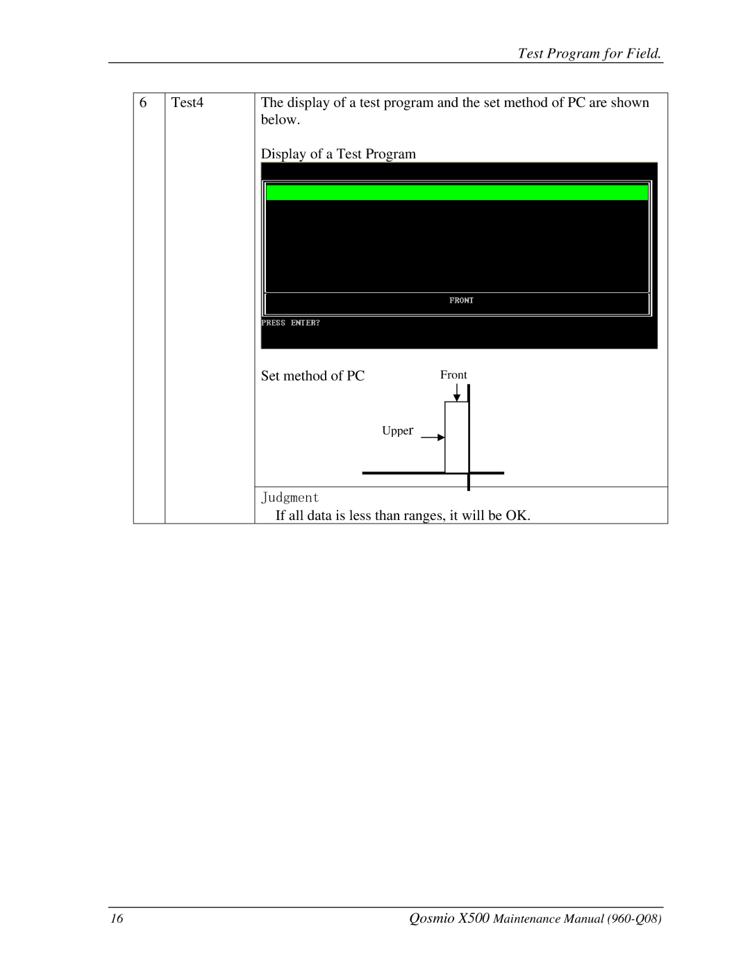 Toshiba X500 manual Front 