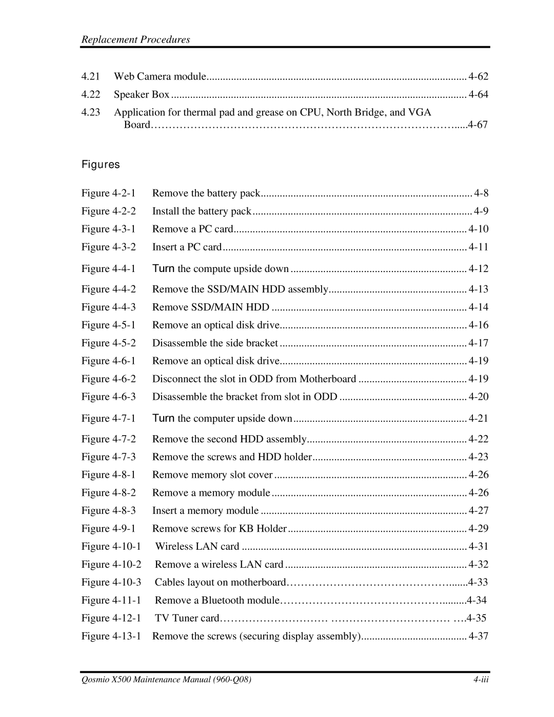 Toshiba X500 manual Figures 