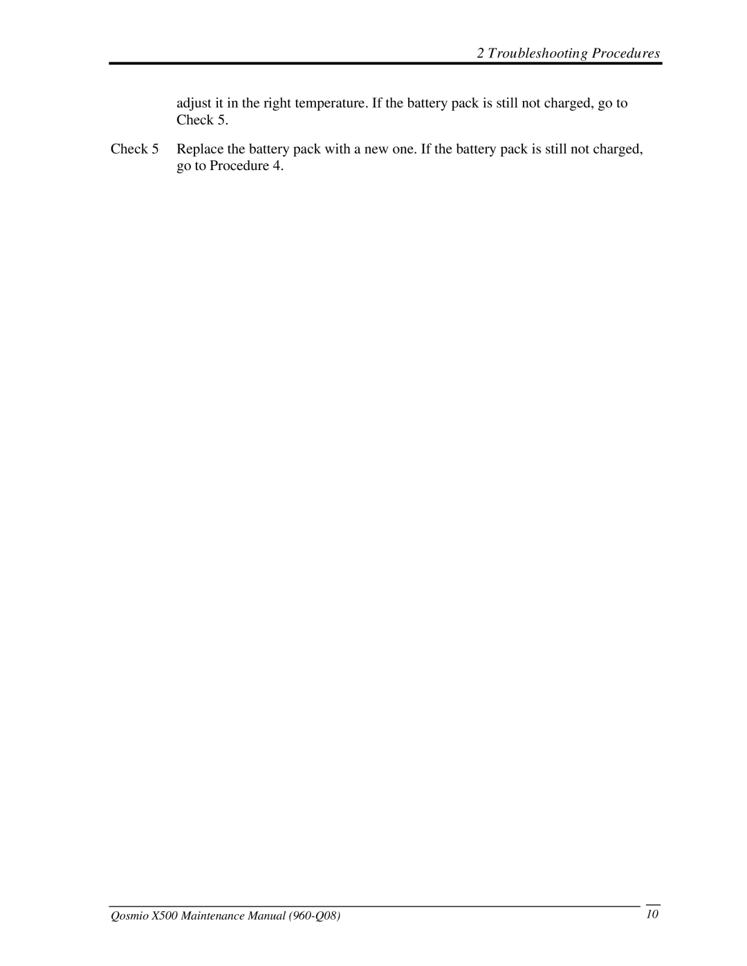 Toshiba X500 manual Troubleshooting Procedures 