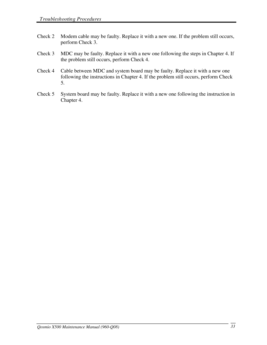 Toshiba X500 manual Troubleshooting Procedures 