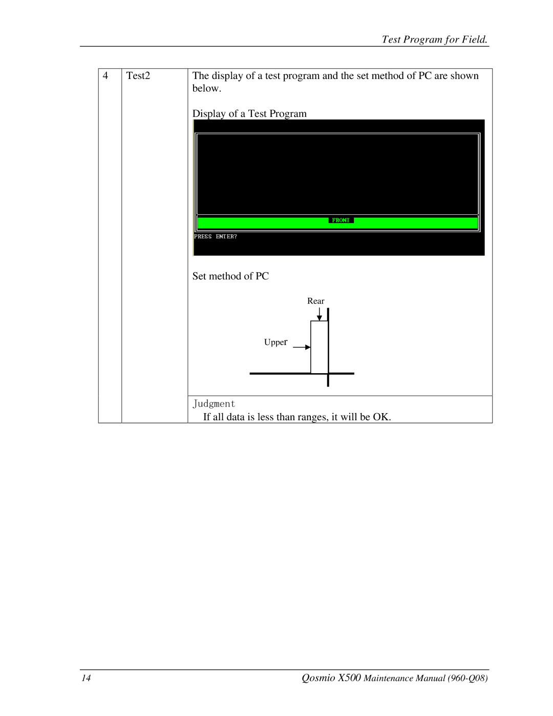 Toshiba X500 manual Rear Upper 