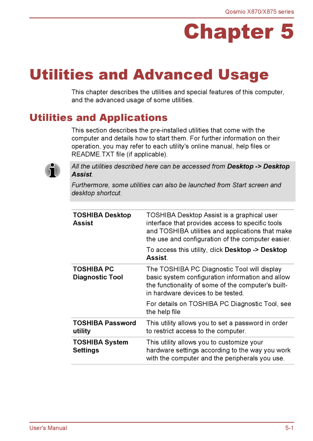 Toshiba X870, X875 user manual Utilities and Applications 