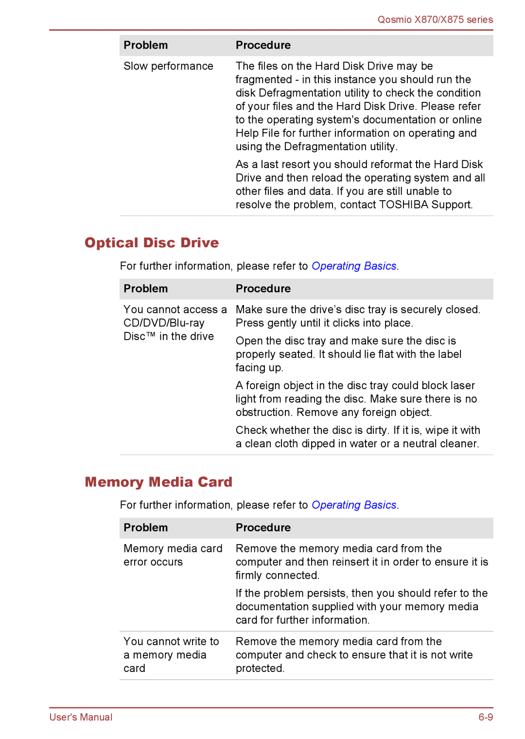 Toshiba X870, X875 user manual Optical Disc Drive, Memory Media Card 