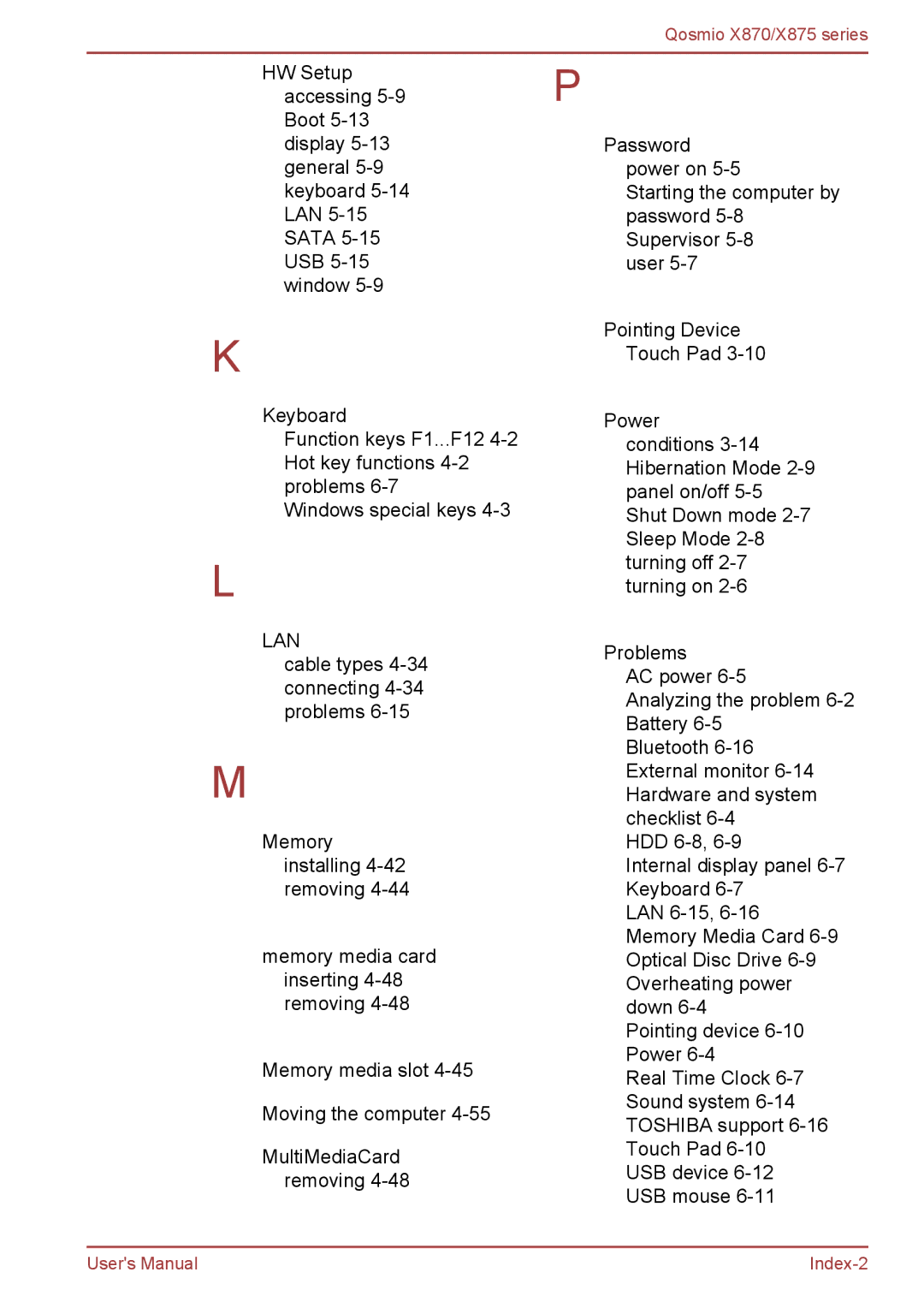 Toshiba X870, X875 user manual Index-2 