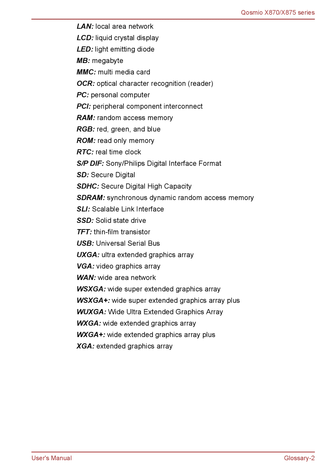 Toshiba X875, X870 user manual Glossary-2 