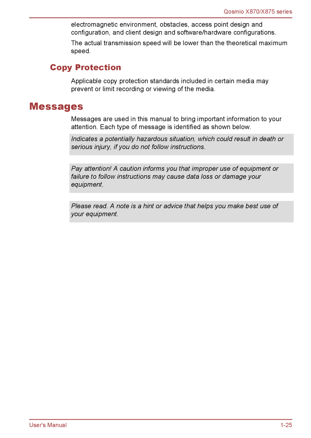 Toshiba X875, X870 user manual Messages, Copy Protection 