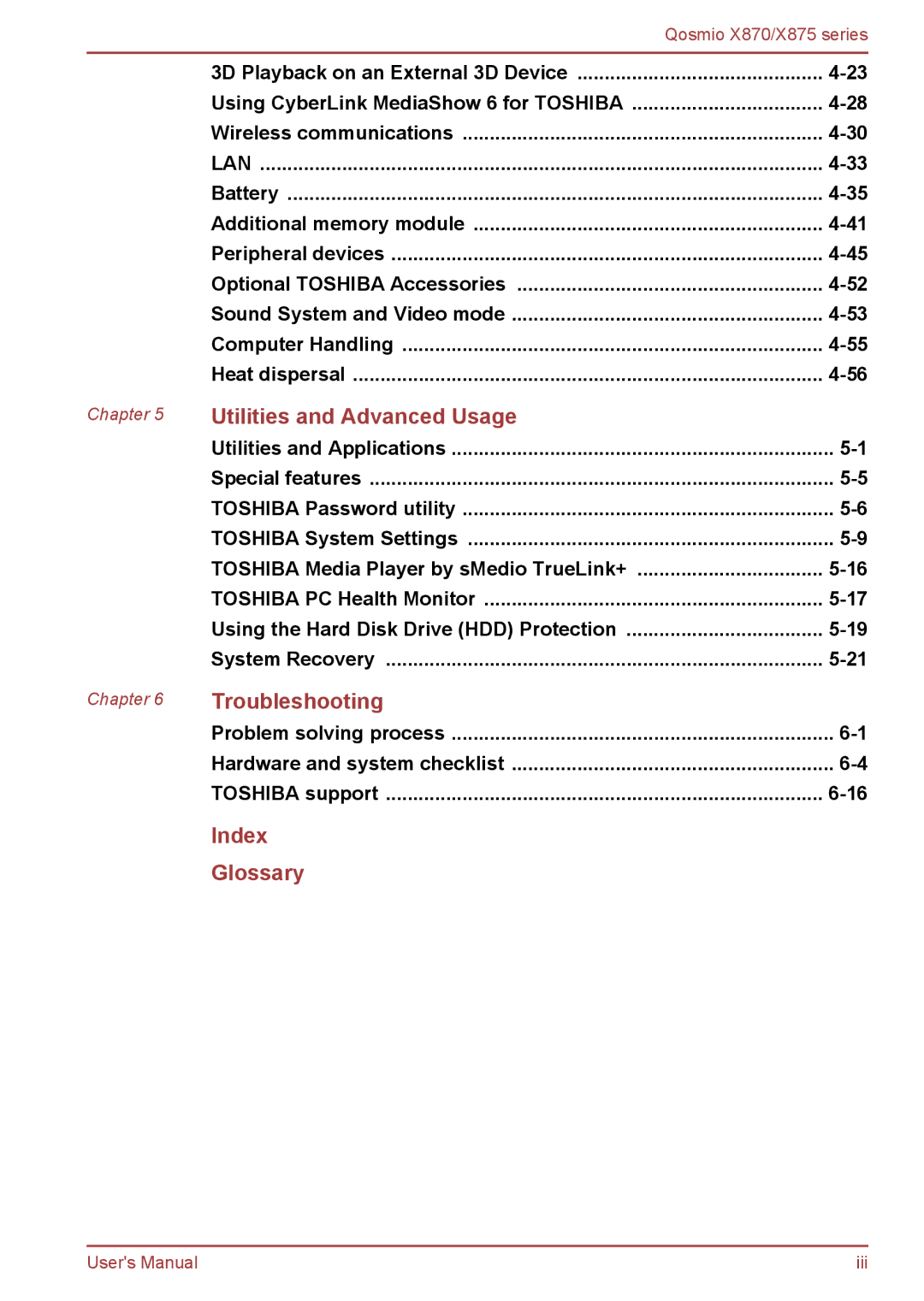 Toshiba X870, X875 user manual Troubleshooting 