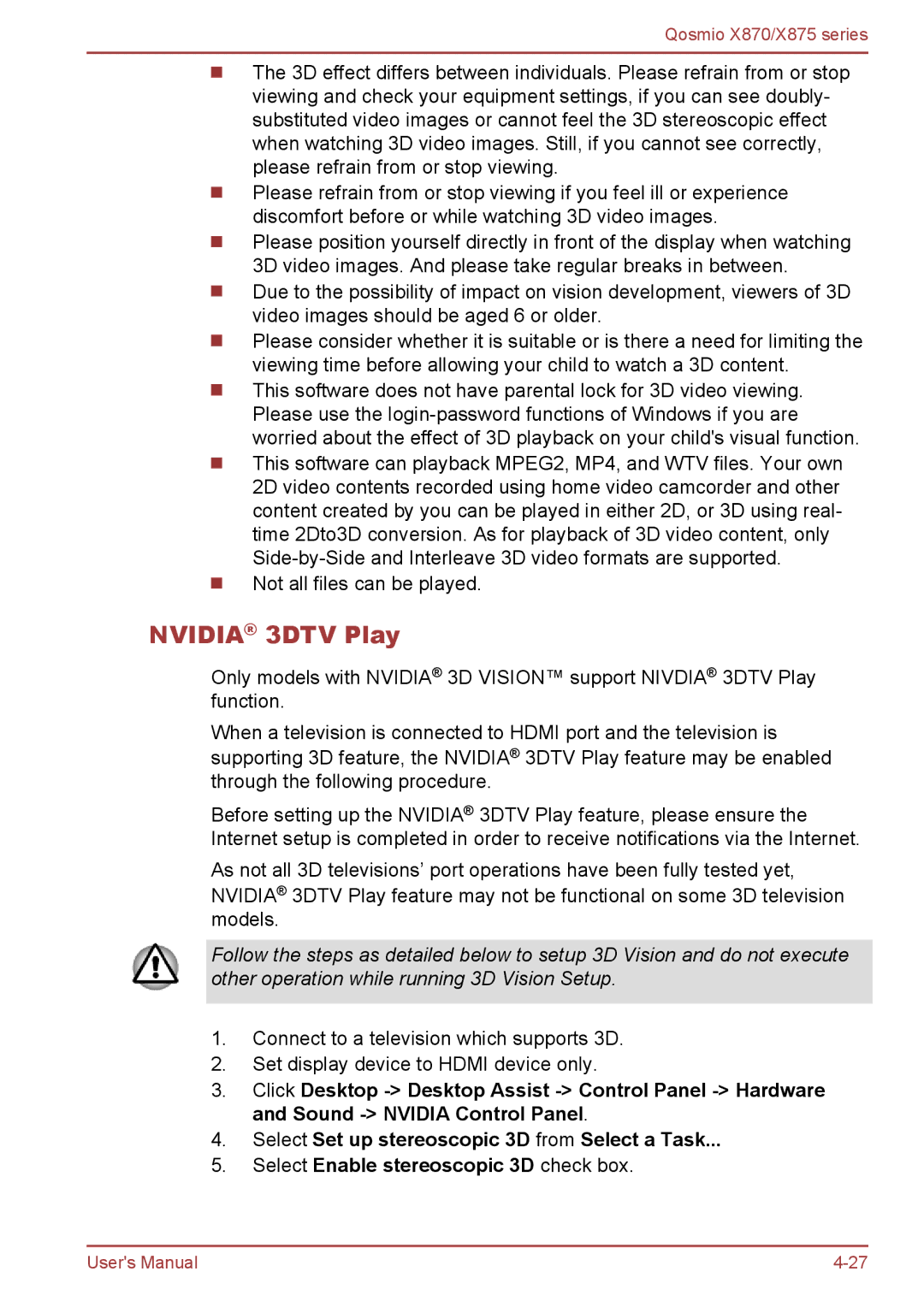 Toshiba X870, X875 user manual Nvidia 3DTV Play 