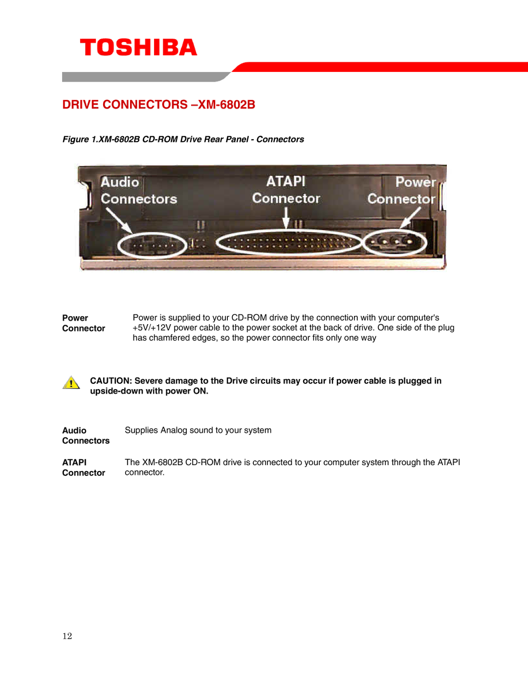 Toshiba user manual Drive Connectors -XM-6802B 