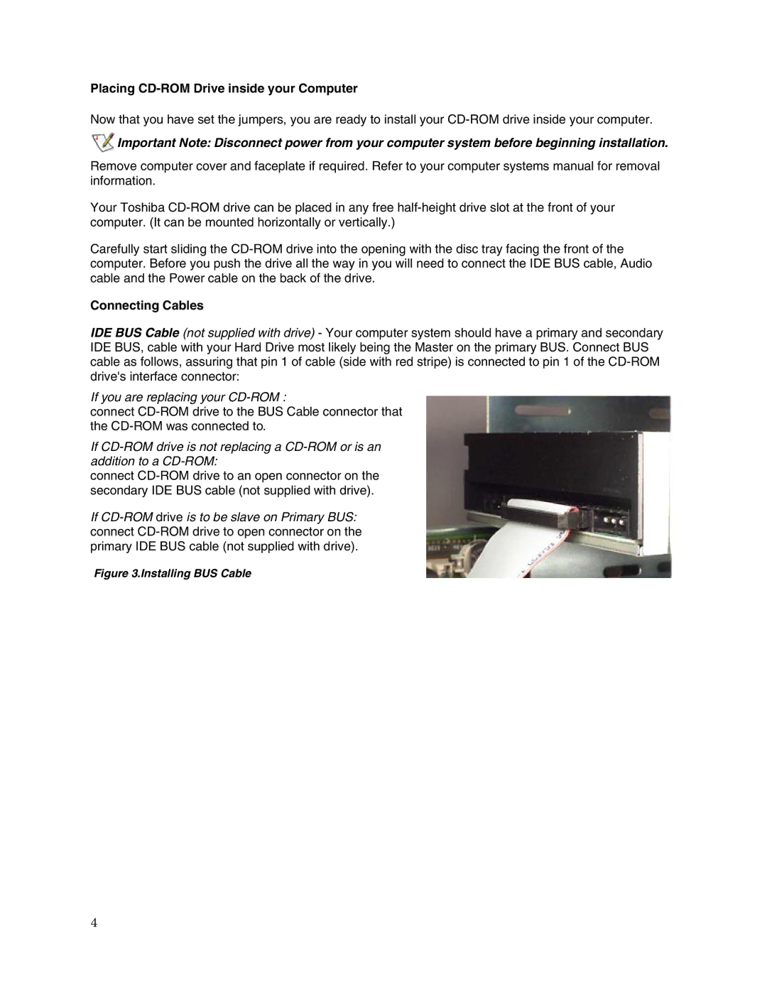 Toshiba XM-6802B user manual Placing CD-ROM Drive inside your Computer, Connecting Cables 