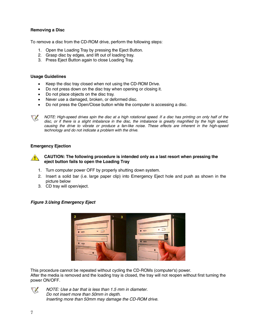 Toshiba XM-6802B user manual Removing a Disc, Usage Guidelines, Emergency Ejection 