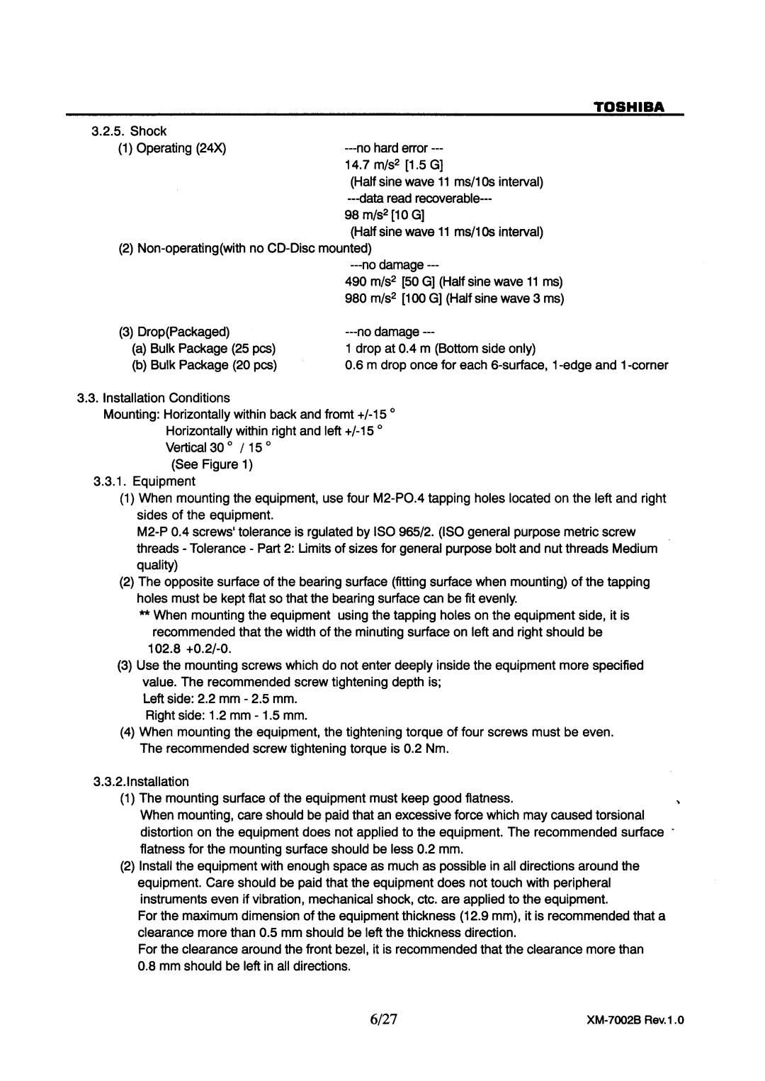 Toshiba XM-7002B specifications 