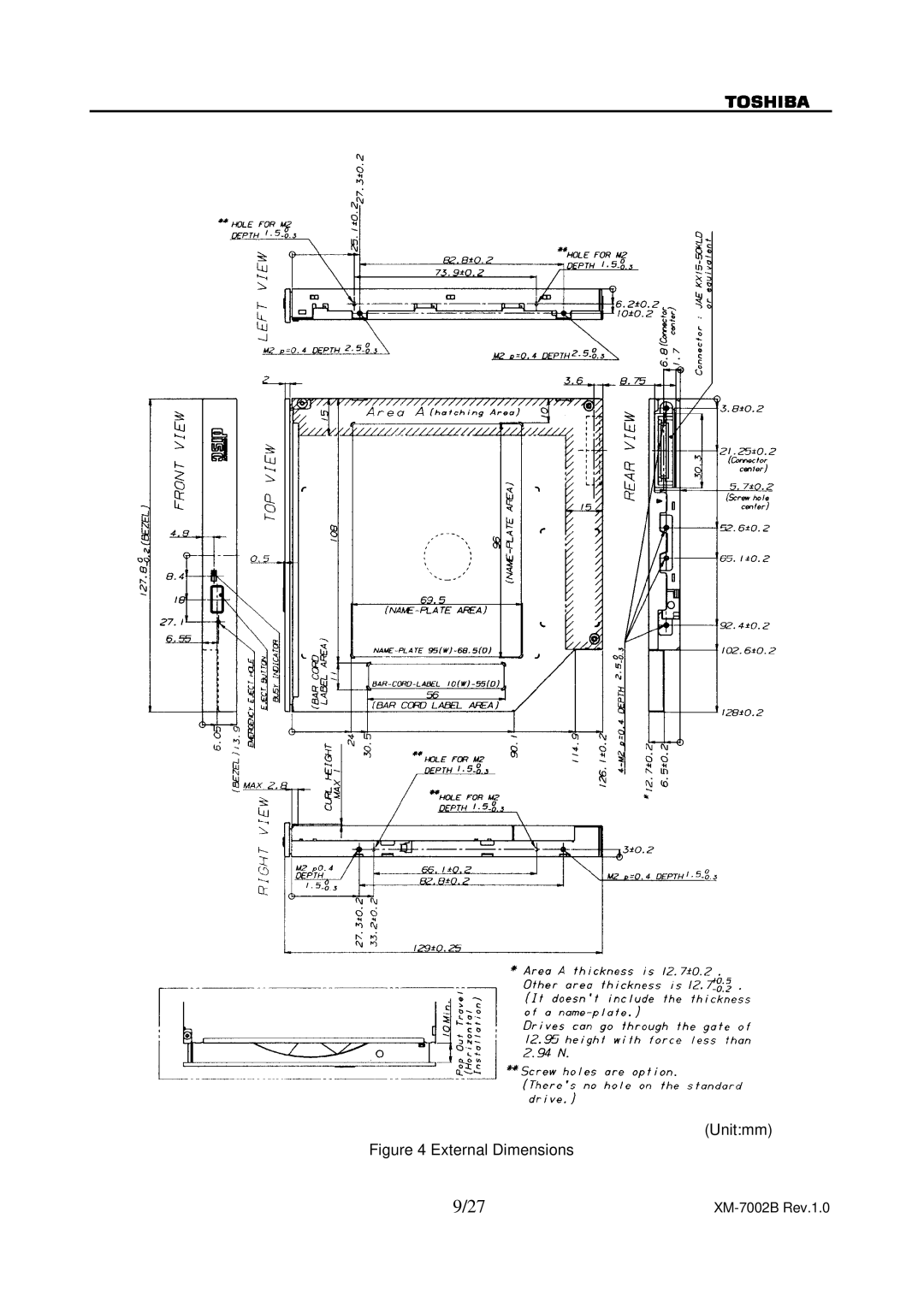 Toshiba XM-7002B specifications External Dimensions 