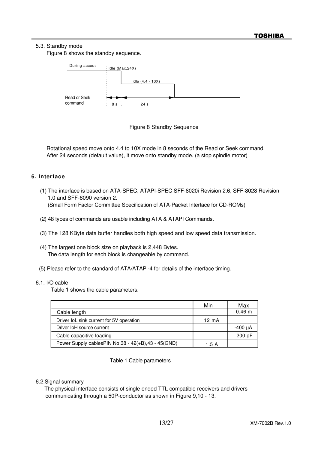 Toshiba XM-7002B specifications 13/27, Interface 